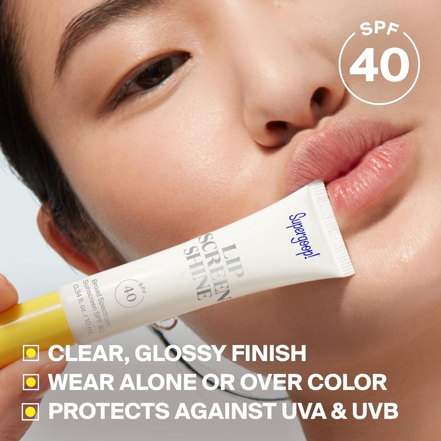 image:imageSupergoop Lipscreen Shine SPF 40 034 fl oz WaterResistant Clear Lip Gloss Broad Spectrum SPF Lip Balm with Grape Seed Extract Sunflower Seed Oil amp Kelp Extract NonSticky FormulaNo Color