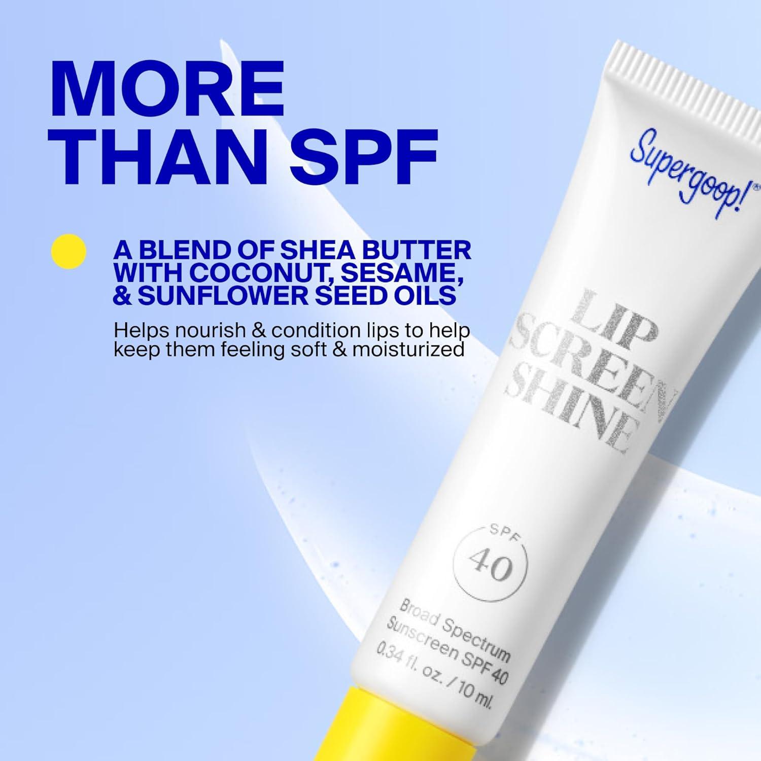 image:imageSupergoop Lipscreen Shine SPF 40 034 fl oz WaterResistant Clear Lip Gloss Broad Spectrum SPF Lip Balm with Grape Seed Extract Sunflower Seed Oil amp Kelp Extract NonSticky FormulaNo Color
