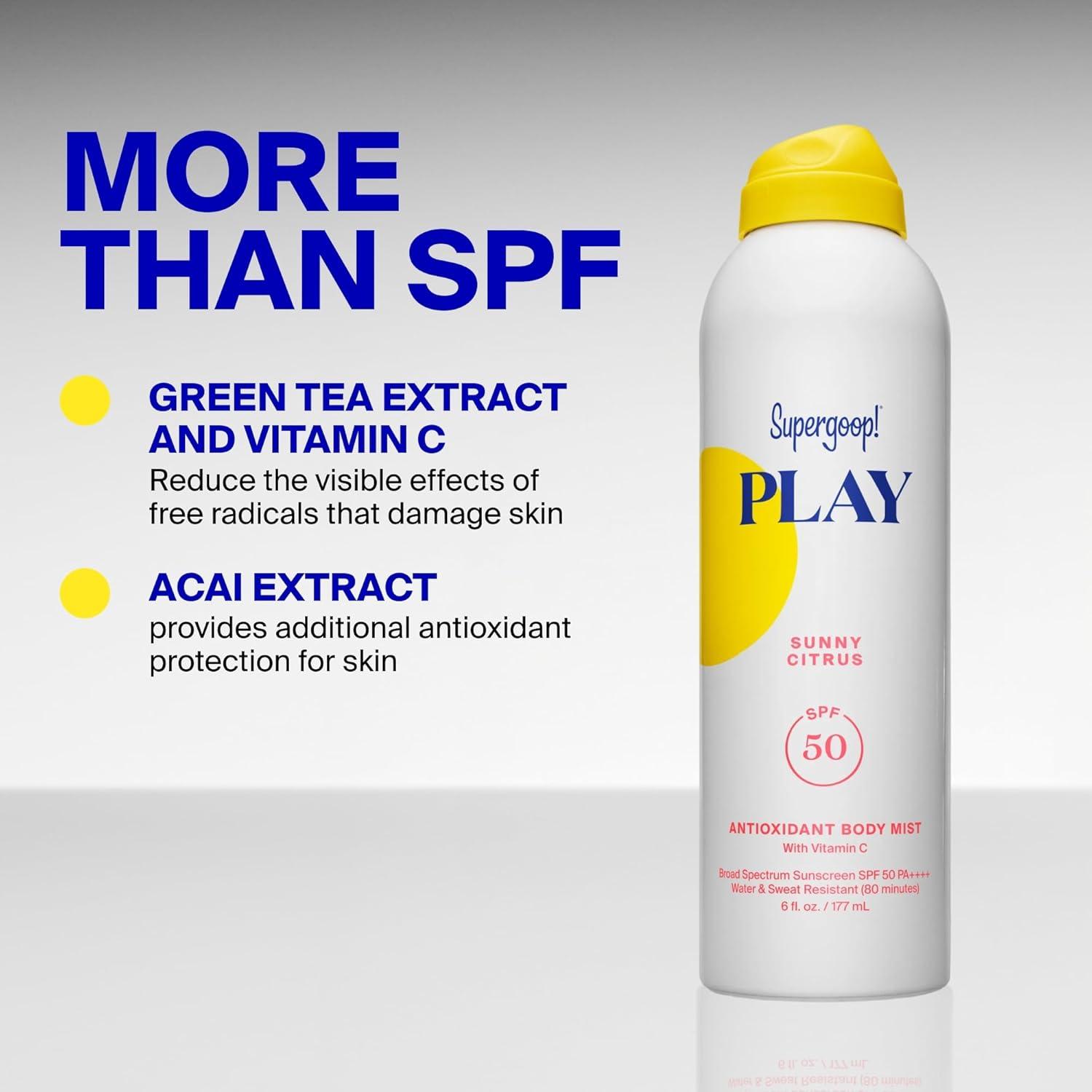 image:imageSupergoop PLAY Antioxidant Body Mist wVitamin C 6 fl oz SPF 50 PA Broad Spectrum Sunscreen Body Spray Great for Active DaysSunny Citrus
