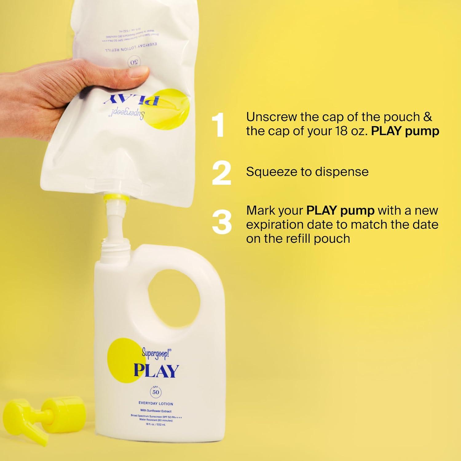 image:imageSupergoop PLAY Everyday Lotion SPF 50 Broad Spectrum Body amp Face Sunscreen Great for Active Days Fast Absorbing Water amp Sweat Resistant 18 fl oz18 Fl Oz Refill Pack of 1