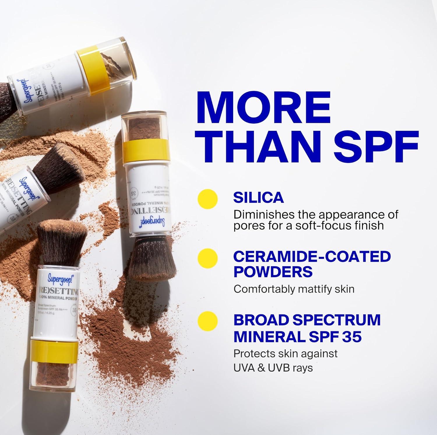 image:imageSupergoop Re setting Face Powder SPF 35 Translucent Broad Spectrum Mineral Sunscreen 015 oz Shine Control Matte Finishing OntheGo Sun ProtectionLight