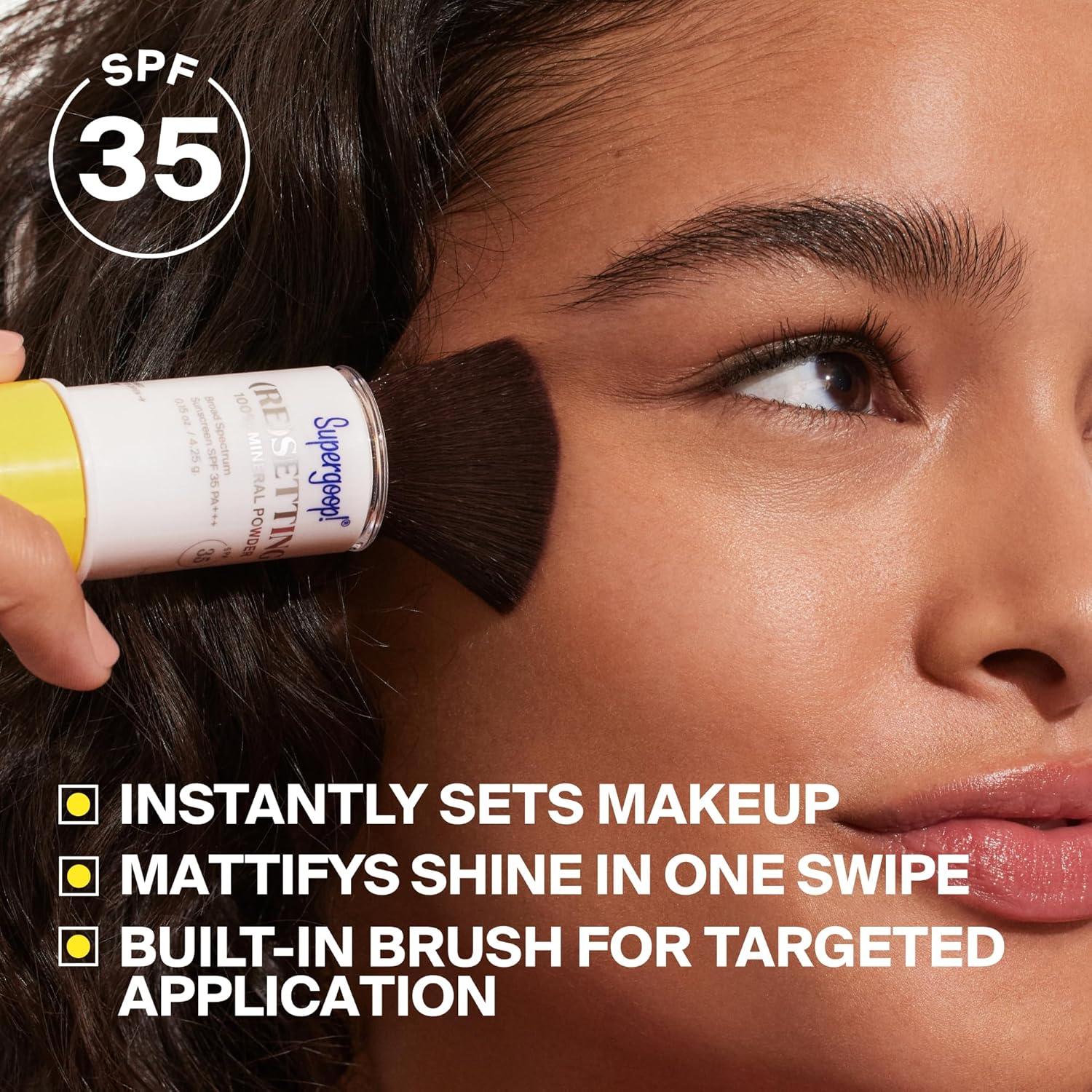image:imageSupergoop Re setting Face Powder SPF 35 Translucent Broad Spectrum Mineral Sunscreen 015 oz Shine Control Matte Finishing OntheGo Sun ProtectionLight