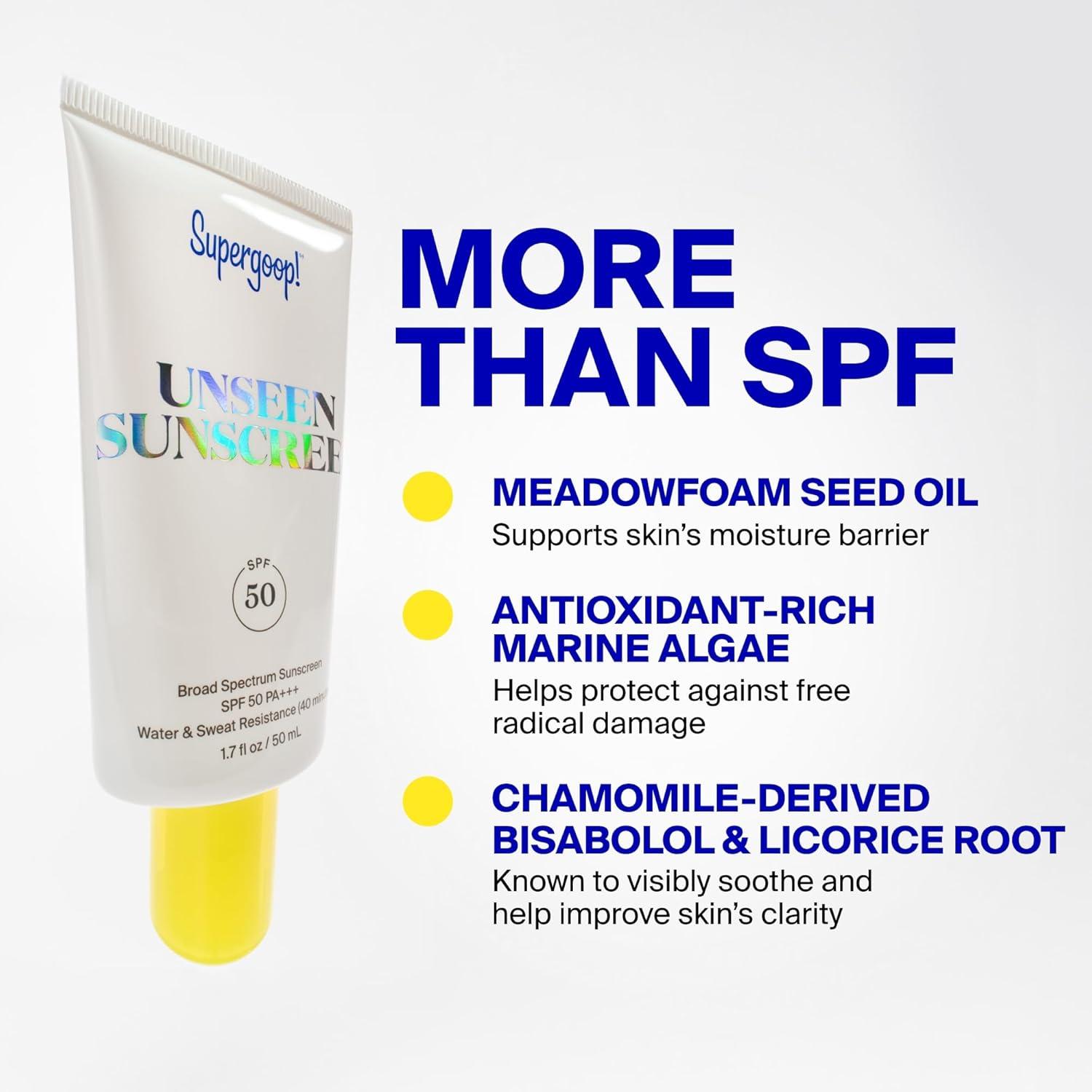 image:imageSupergoop Unseen Sunscreen SPF 50 Clear amp Invisible Face Sunscreen Broad Spectrum MakeupGripping Primer Weightless Scentless Oil Free For All Skin Types amp Tones 068 fl oz068 fl oz