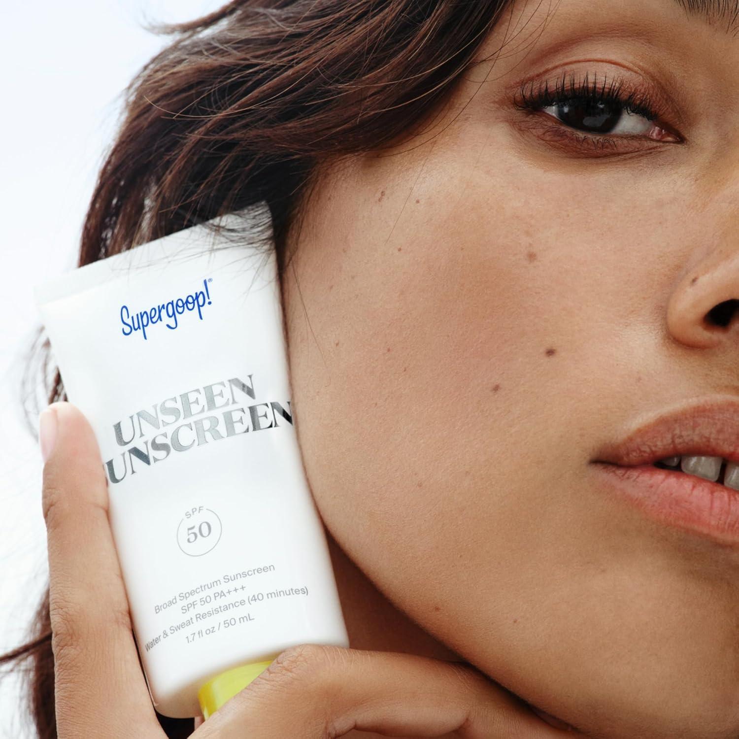 image:imageSupergoop Unseen Sunscreen SPF 50 Clear amp Invisible Face Sunscreen Broad Spectrum MakeupGripping Primer Weightless Scentless Oil Free For All Skin Types amp Tones 068 fl oz068 fl oz