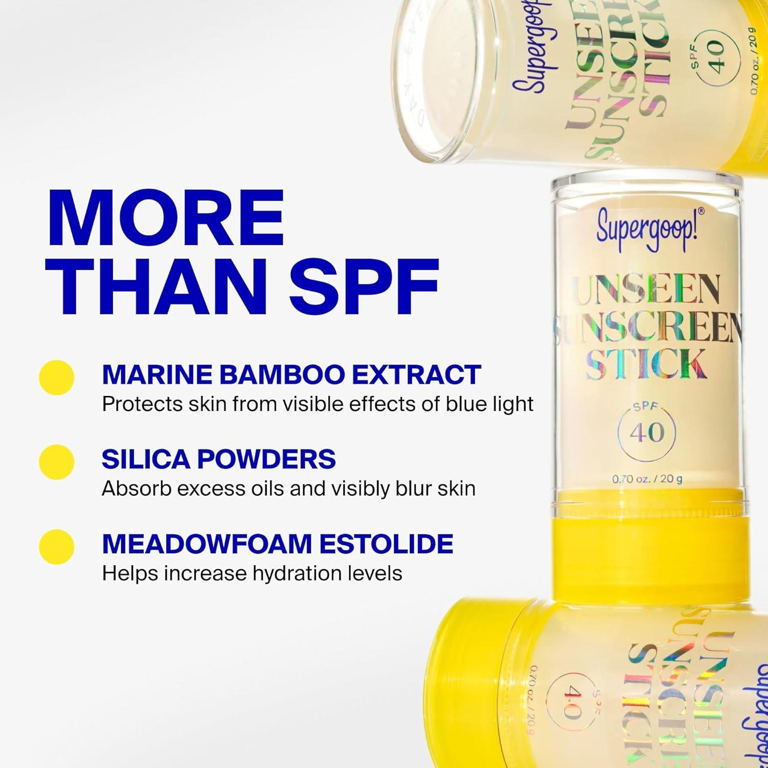 image:imageSupergoop Unseen Sunscreen Stick SPF 40 Clear amp Invisible Sun Protection Broad Spectrum Face Sunscreen Glides Over Makeup Natural Finish For All Skin Types 07 fl oz07 Fl Oz Pack of 1