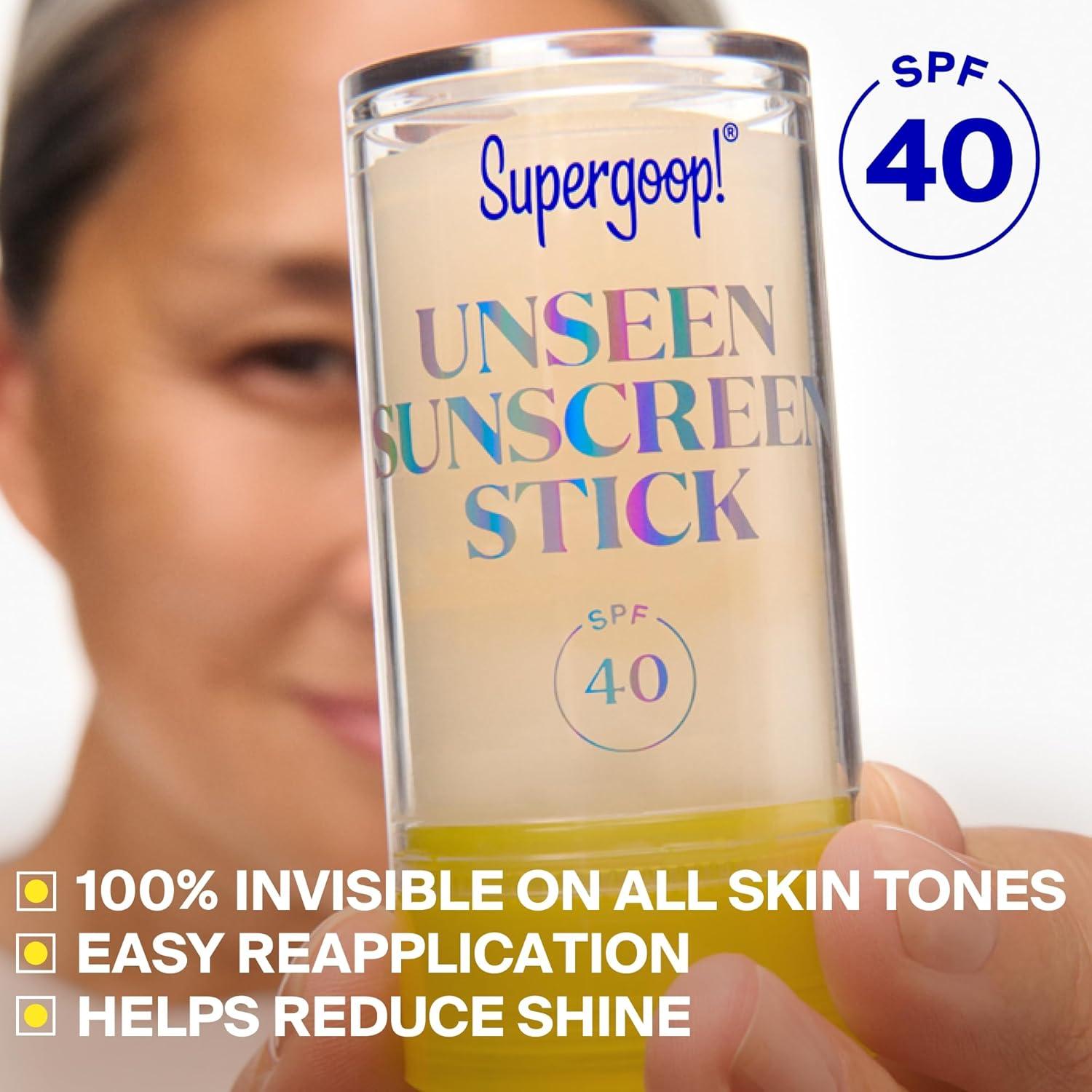 image:imageSupergoop Unseen Sunscreen Stick SPF 40 Clear amp Invisible Sun Protection Broad Spectrum Face Sunscreen Glides Over Makeup Natural Finish For All Skin Types 07 fl oz07 Fl Oz Pack of 1