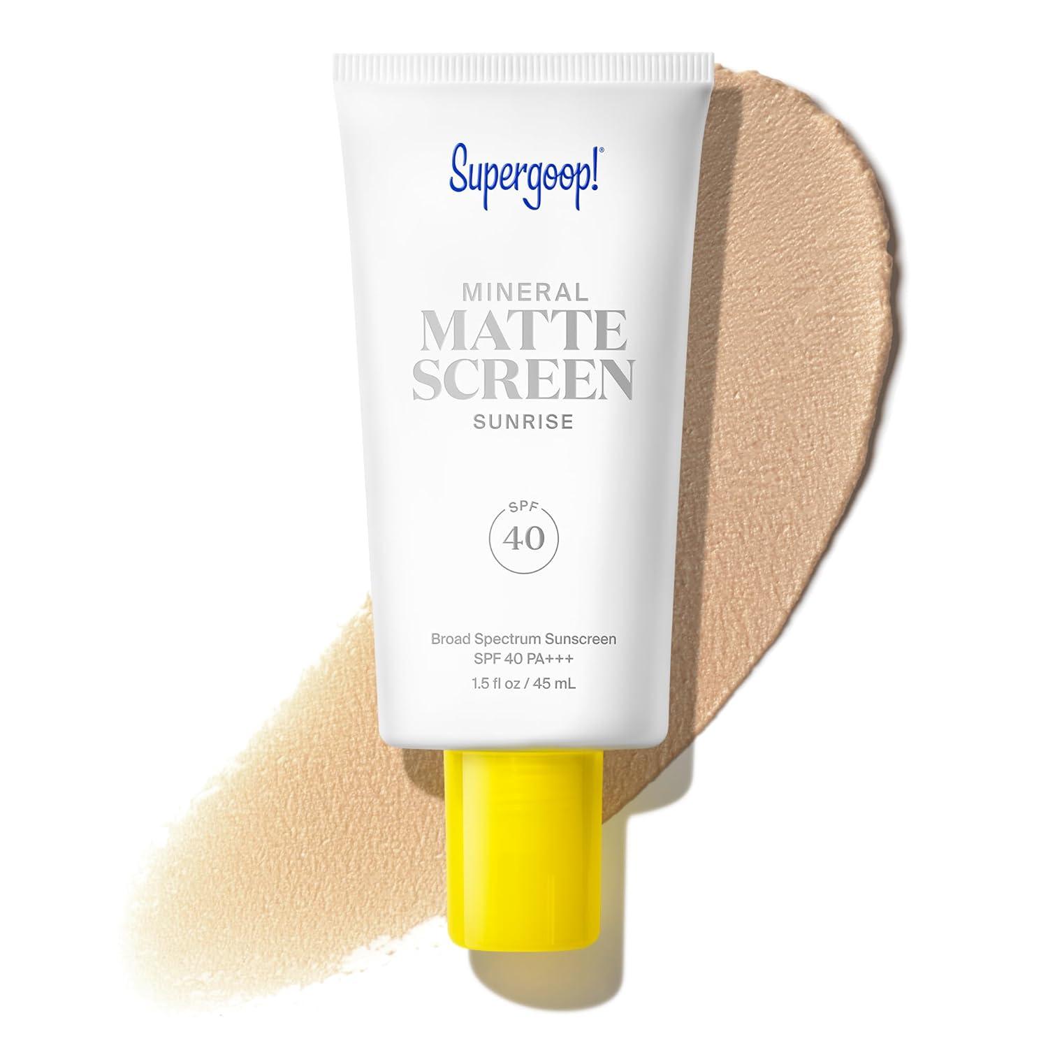 image:imageSupergoop Mineral Mattescreen SPF 40 45 mL Mineral OilFree Broad Spectrum Sunscreen Smooths Skins Appearance Minimizes Pores amp Controls Shine Water amp Sweat ResistantSunrise
