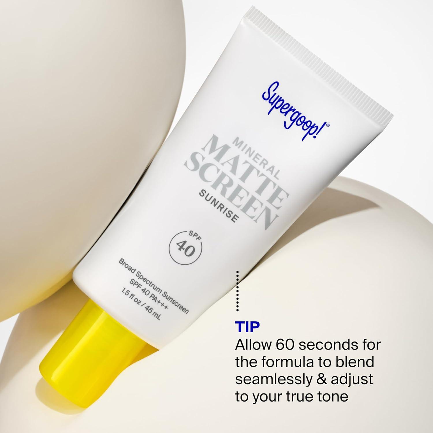 image:imageSupergoop Mineral Mattescreen SPF 40 45 mL Mineral OilFree Broad Spectrum Sunscreen Smooths Skins Appearance Minimizes Pores amp Controls Shine Water amp Sweat ResistantSunrise