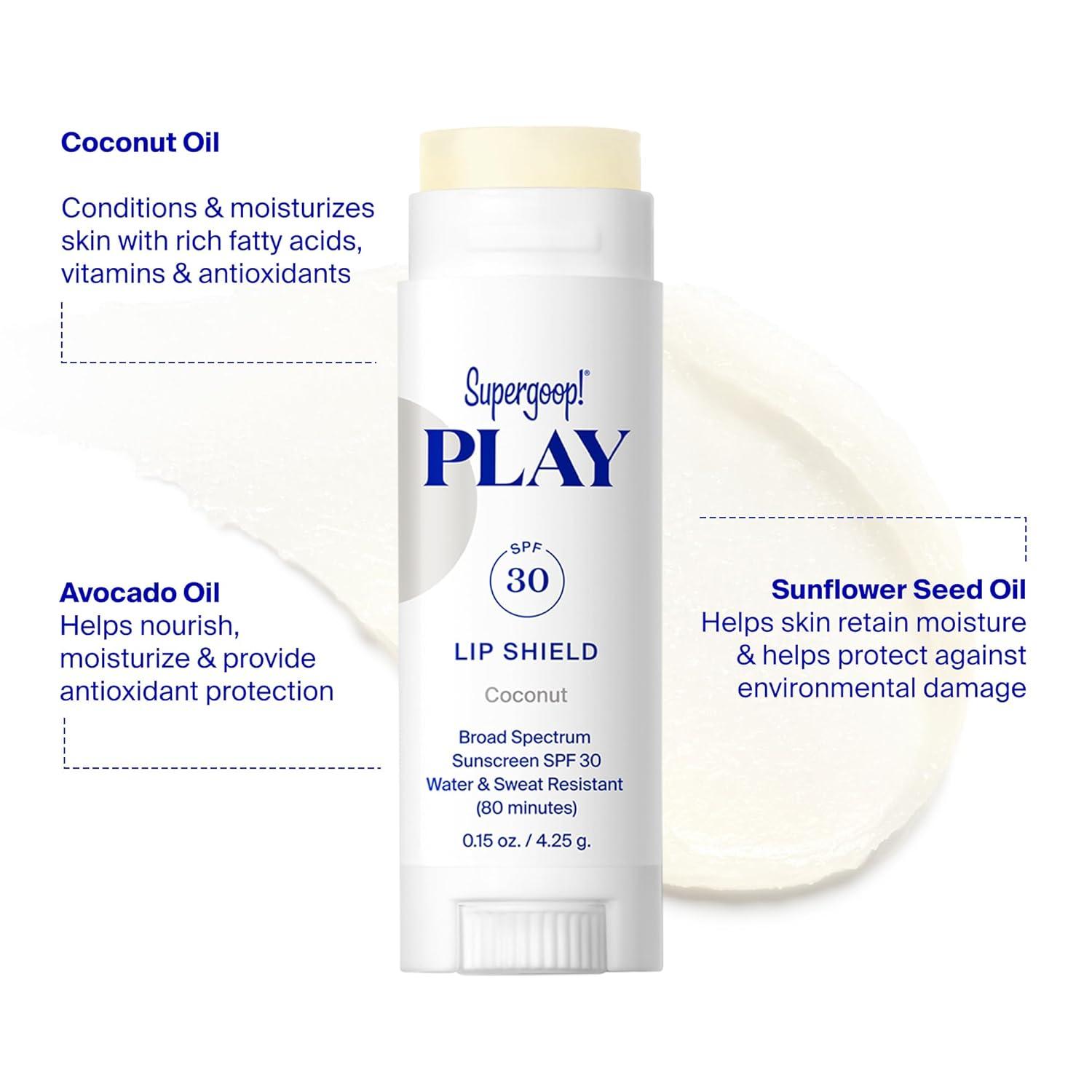 image:imageSupergoop PLAY Lip Shield SPF 30 with Coconut Pack of 2 Moisturizing Lip Treatment For Dry Cracked Lips Broad Spectrum UV ProtectionCoconut