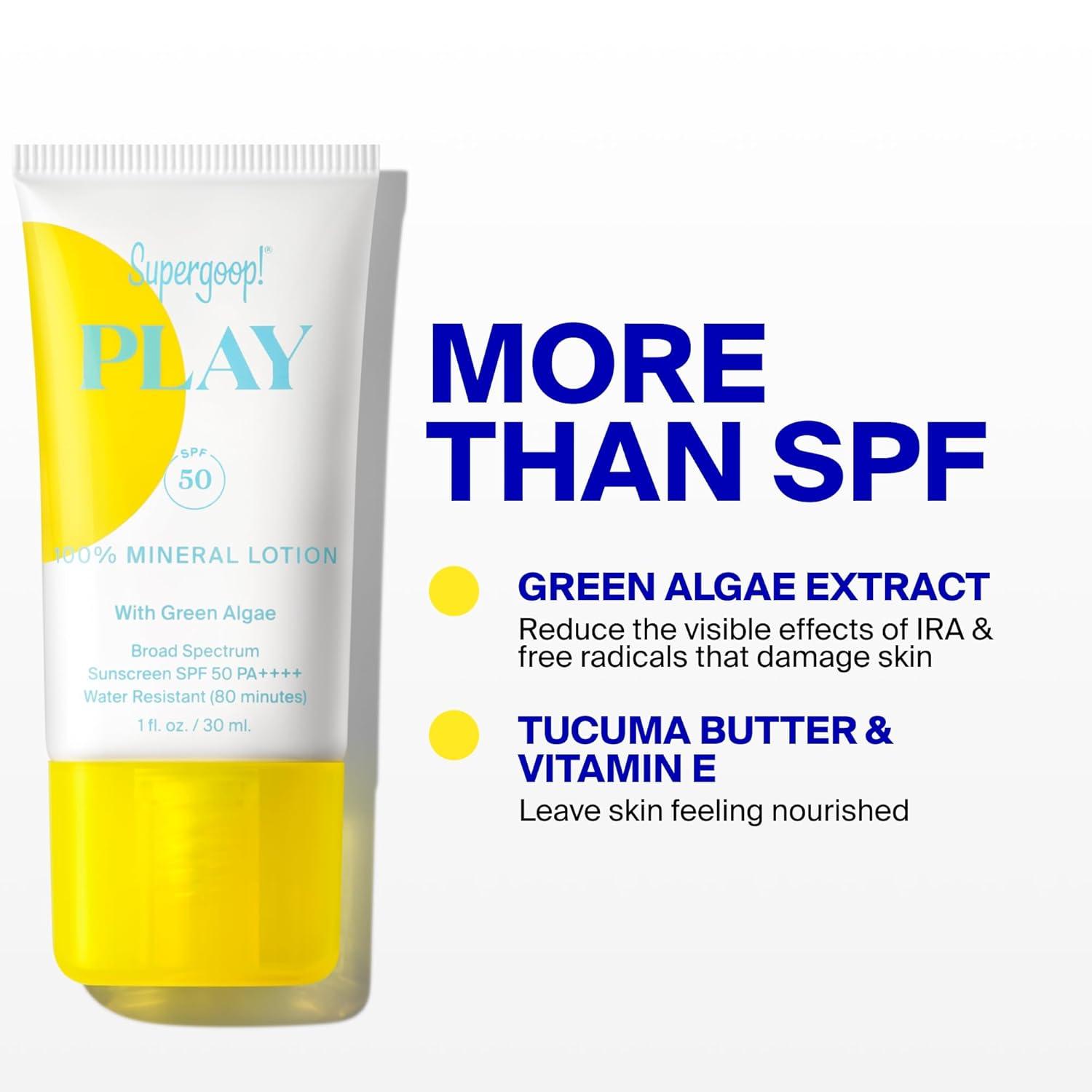 image:imageSupergoop PLAY Mineral Lotion 1 fl oz Broad Spectrum SPF 50 Sunscreen for Face amp Body Lightweight Fast Absorbing WaterResistant With Green Algae1 Fl Oz Pack of 1