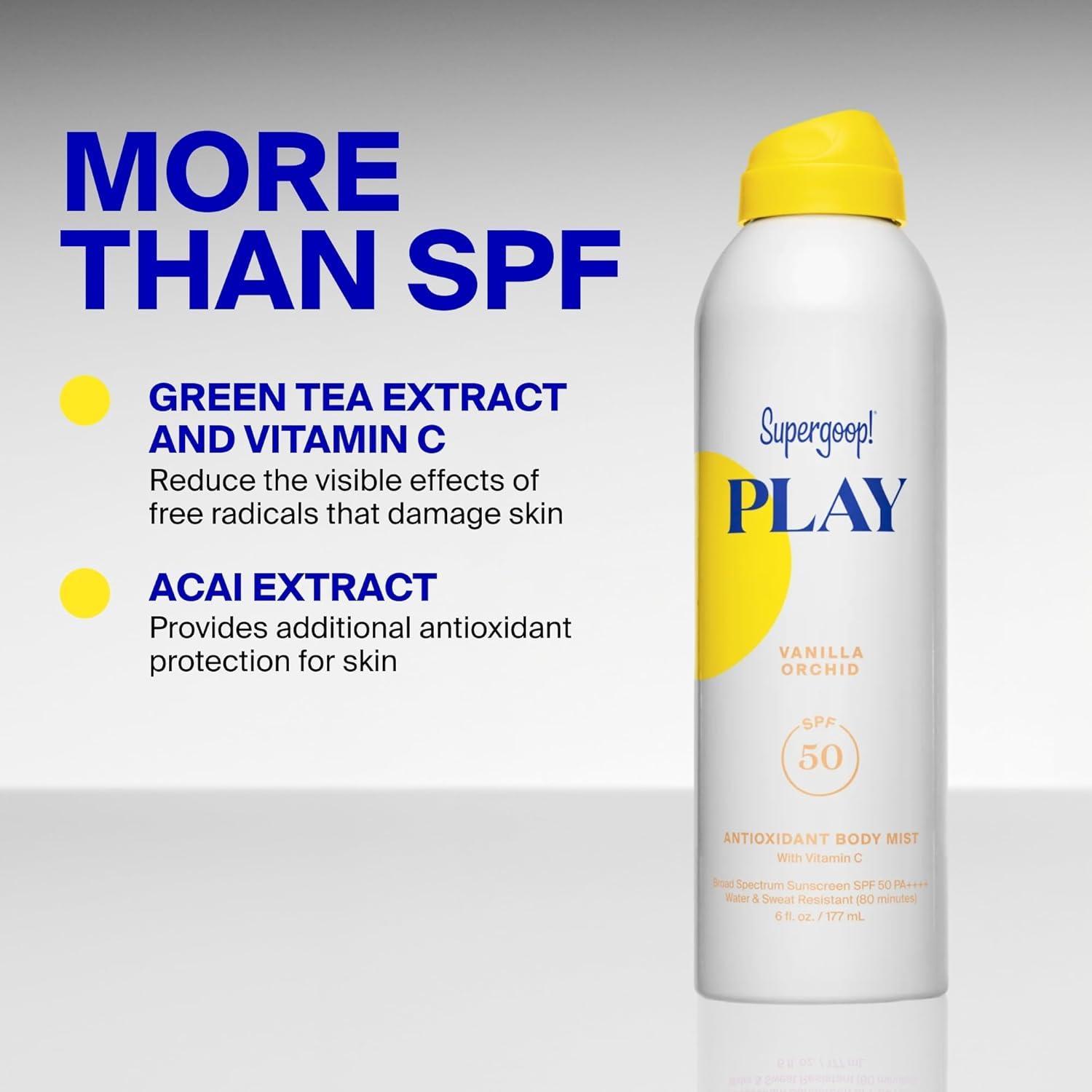 image:imageSupergoop Play Antioxidant Body Mist wVitamin C 6 fl oz SPF 50 PA Broad Spectrum Sunscreen Body Spray Great for Active Days Vanilla Orchid