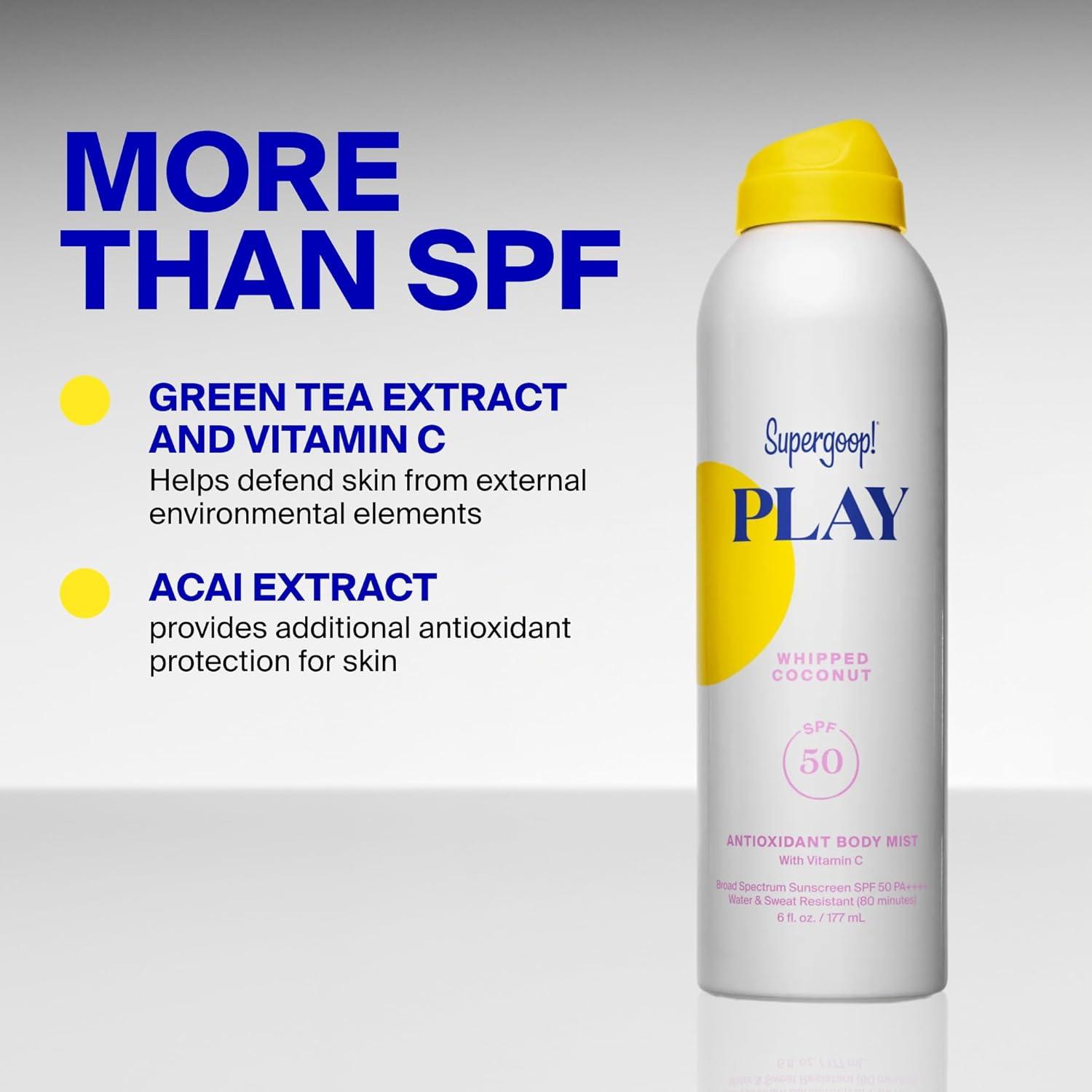 image:imageSupergoop Play Antioxidant Body Mist wVitamin C 6 fl oz SPF 50 PA Broad Spectrum Sunscreen Body Spray Great for Active Days Whipped Coconut
