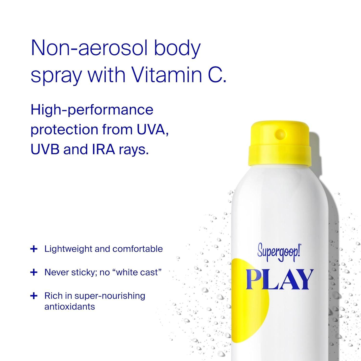 image:imageSupergoop Unseen Sunscreen SPF 50 Invisible Sun Protection for Face 17 fl oz PLAY Antioxidant Body Mist SPF 50 6 fl oz Broad Spectrum Body amp Face Sunscreen Recommended for Sensitive Skin