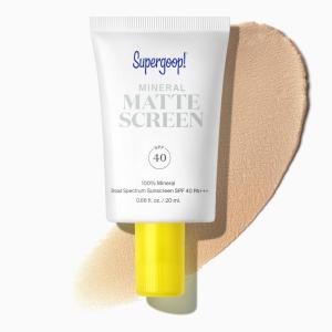 Supergoop! Mineral Mattescreen (SPF 40) – 45 mL – Mineral, Oil-Free Broad Spectrum Sunscreen – Smooths Skin’s Appearance, Minimizes Pores & Controls Shine – Water & Sweat Resistant(Sunrise)
