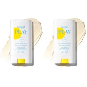Supergoop! PLAY Mineral Stick SPF 50, 0.67 oz – On-the-Go Broad Spectrum Face Sunscreen – Water Resistant – Vegan(0.67 Ounce (Pack of 2))