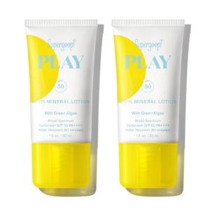 Supergoop! PLAY 100% Mineral Lotion – Broad Spectrum SPF 50 Sunscreen for Face & Body – Lightweight, Fast Absorbing + Water-Resistant – With Green Algae(1 Fl Oz (Pack of 2))
