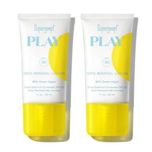Supergoop! PLAY Mineral Lotion – 1 fl oz, Pack of 2 – Broad Spectrum SPF 30 Sunscreen for Face & Body – Lightweight, Fast Absorbing, Water Resistant – With Green Algae(1 Fl Oz (Pack of 2))